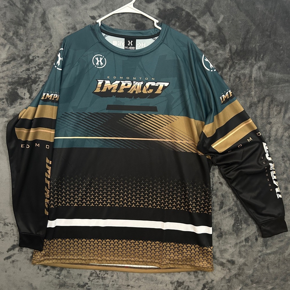 HK Army Edmonton Impact Paintball Jersey Teal Gold Black Mens 2XL Long Sleeve